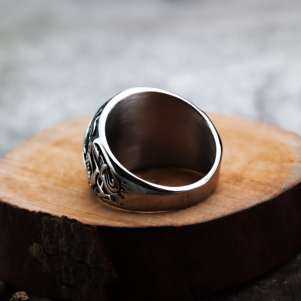 Vintage Viking Celtic Knot Dragon Pattern Titanium Steel Ring Men'S